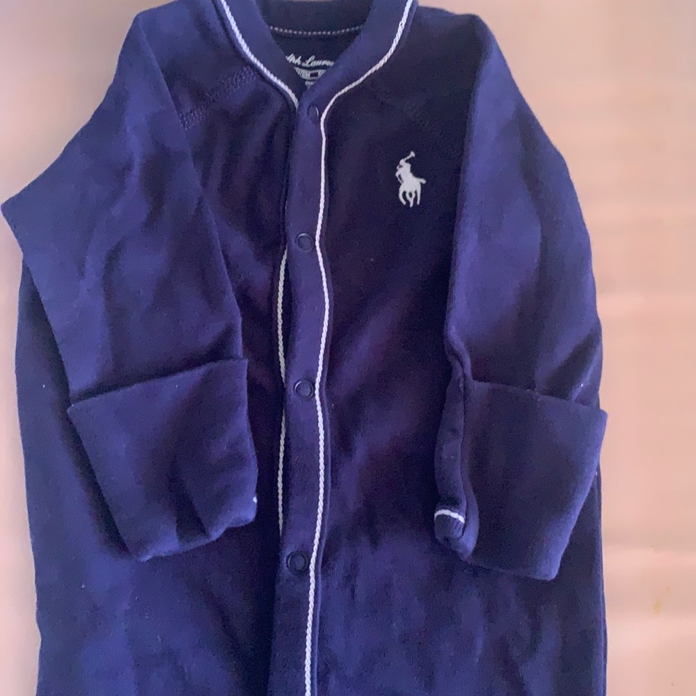 Boy Ralph Lauren onesie w/ fold over hand mittens